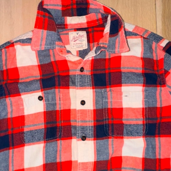American Eagle Outfitters Flannel Casual Button Down Shirt Orange Navy S Large - Picture 3 of 5